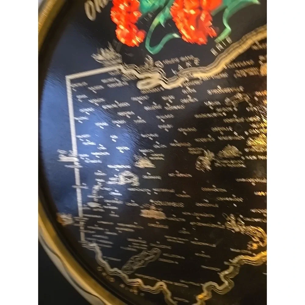 Vintage‎ Metal/Tin Souvenir Ohio State Tray State Flower Scarlet Carnation